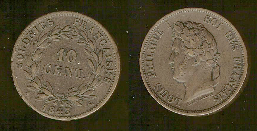 French Colonies 10 centimes 1843A EF+